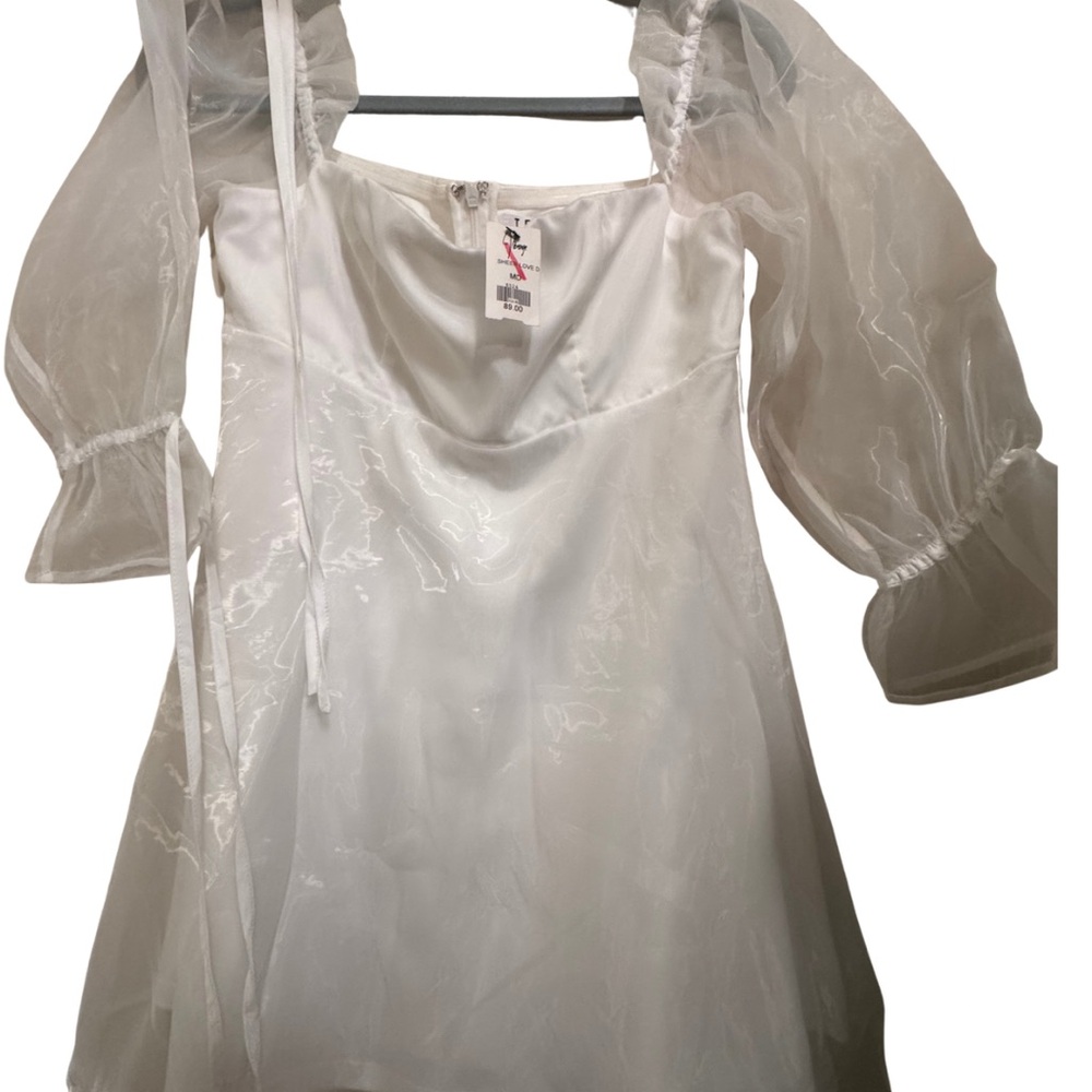 TCEC White Mini Dress with Sheer Sleeves